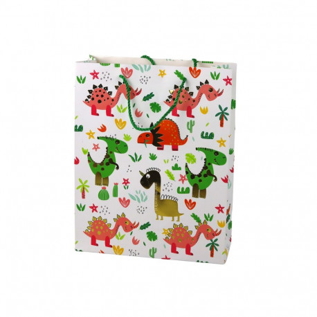 Papierowa Torba Prezentowa Kolorowe Dinozaury Palmy 32 cm x 26 cm x 10 cm