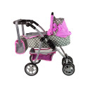 Wózek Dla Lalek Spacerówka 2 w 1 Gondola Torba Różowy Gwiazdki
