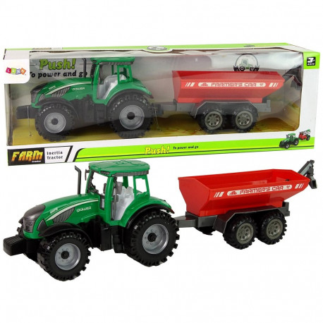 Zielony Traktor z Czerwoną Przyczepką Napęd Frykcyjny