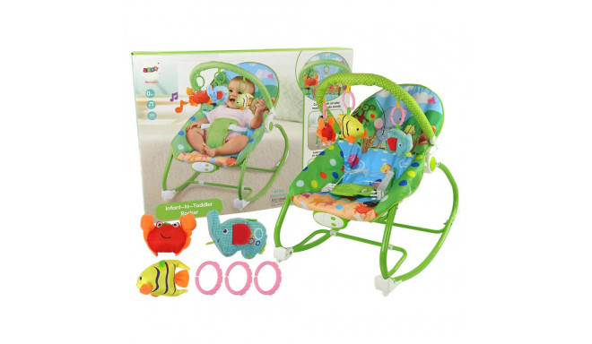 kõigutool häll tool 2in1 roheline kala elevant helid vibratsioon