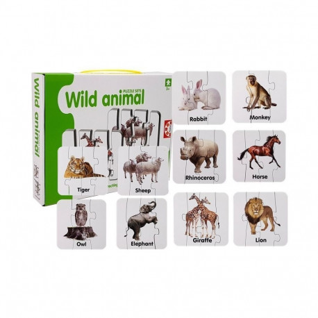 Puzzle Edukacyjne Układanka Dzikie Zwierzęta 10 Połączeń Angielski