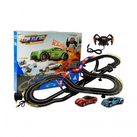Top Turbo võidusõidurada 1:43 2 autoga, tuled, pikkus 7,6m