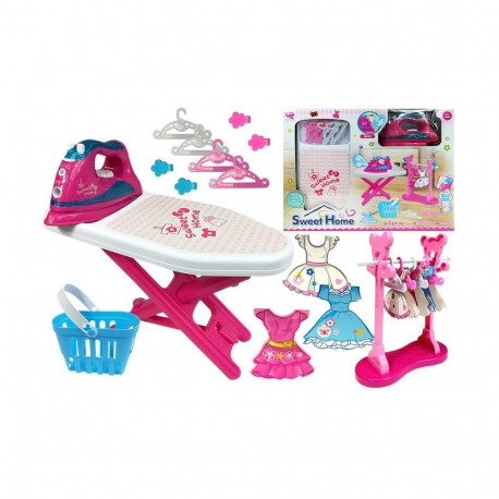 Różowe Żelazko Zestaw do Prasowania Deska Wieszaki