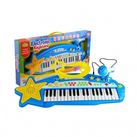 Duży Keyboard Elektroniczny Dla Dzieci 37 Klawiszy MP3 Mikrofon Niebieski