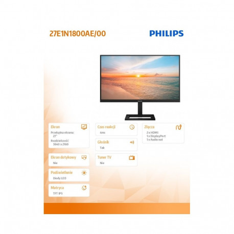 Monitor 27E1N1800AE 27-tolline IPS 4K HDMIx2 DP kõlaritega