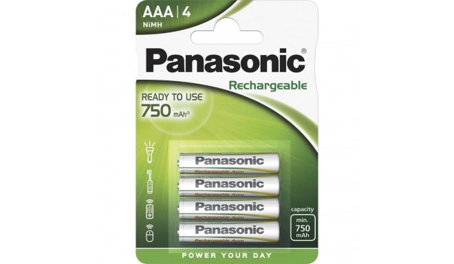 1x4 Panasonic Laetav NiMH Micro AAA 750 mAh Patarei Evolta