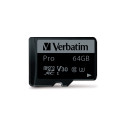 Verbatim 64GB microSD Card + Adapter Pro U3 black 47042