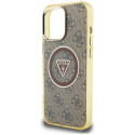 Case Guess IML Metal Glitter 4G Circle Triangle MagSafe for Phone 16 Pro brown
