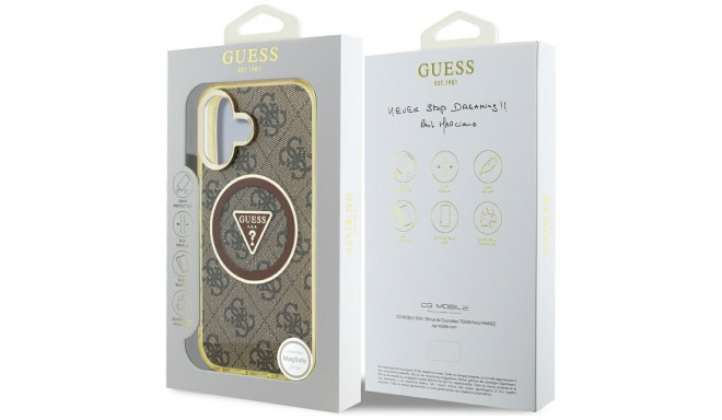 Case Guess IML Metal Glitter 4G Circle Triangle MagSafe for iPhone 16 brown