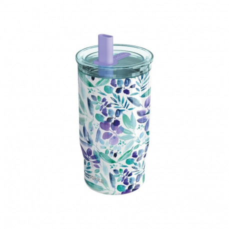 Quokka Mist - Kubek termiczny ze stali nierdzewnej 720 ml ze słomką (Violet Blooms)