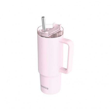 Quokka Stream - Kubek termiczny ze stali nierdzewnej 950 ml ze słomką (Light Pink)