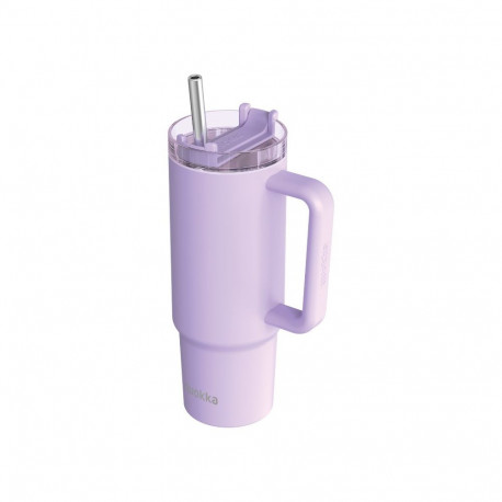 Quokka Stream - Kubek termiczny ze stali nierdzewnej 950 ml ze słomką (Purple)