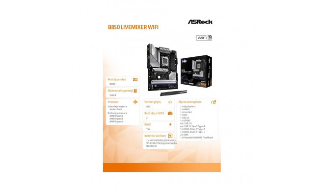 Motherboard B850 LIVEMIXER WIFI AM5 4DDR5 USB3.2 ATX