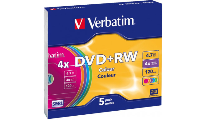 DVD-toorik Verbatim DVD+RW 4X, 4.7GB Colour 5tk