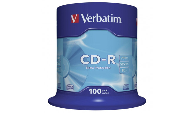 1x100 Verbatim Data Life CD-R 80 700MB, 52x kiirus, Cake Box