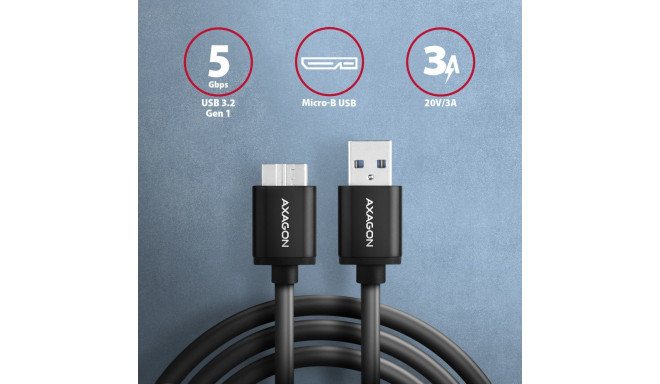 Axagon andmeside- ja laadimiskaabel, 1 m | BUMM3-AM10AB | USB Type A to USB Type Micro-B