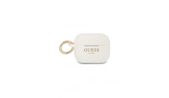 Guess GUAPSGGEH silikoon sädelev kaitseümbris AirPods Pro jaoks valge