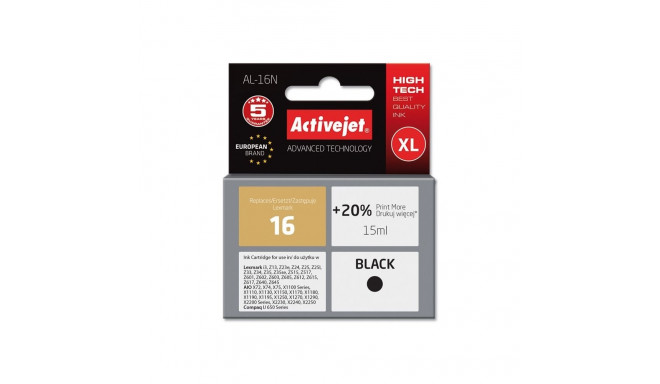 Activejet AL-16N tindikassett (asendus Lexmark 16 10N0016; Supreme; 15 ml; must)