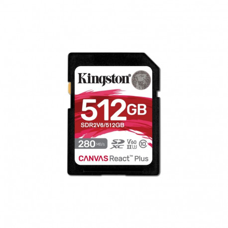 Kingston Technology 512GB Canvas React Plus SDXC UHS-II 280R/150W U3 V60 Full HD/4K jaoks