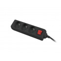 Power strip 3m, black, 3 sockets, with switch, cable made of solid copper