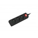 Power strip 3m, black, 3 sockets, with switch, cable made of solid copper