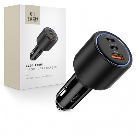 TECH-PROTECT CC04 3-PORT CAR CHARGER PD 130W BLACK