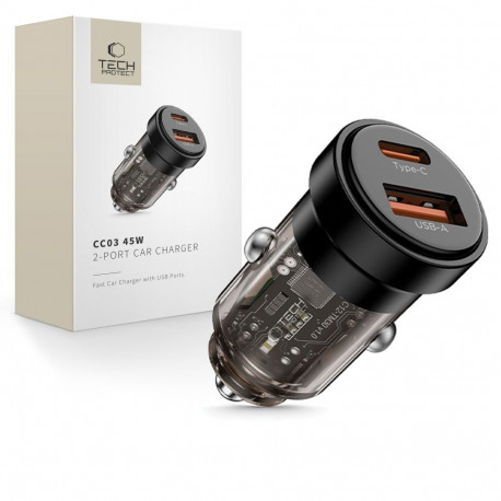 TECH-PROTECT CC03 2-PORT CAR CHARGER PD 45W / QC3.0 BLACK