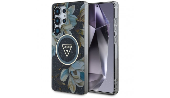 GUESS case for SAMSUNG S25 Ultra GUHMS25LHFLPEDK (Magnetic IML Metal Glitter Flowers Triangle) black