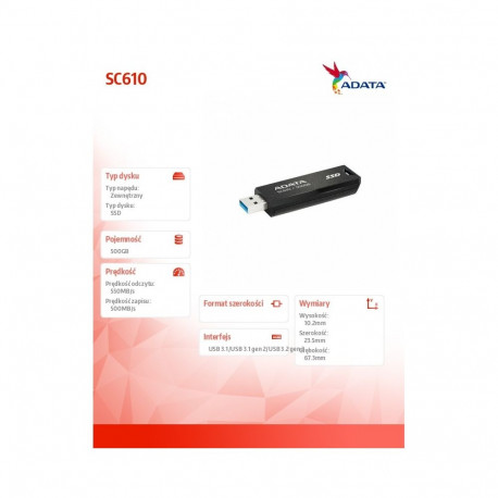 SSD External SC610 500GB USB3.2A Gen2 Black