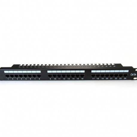 19" 24-Port Cat.5e U/UTP Patch Panel, 1U, with cable management bar, black (complete)