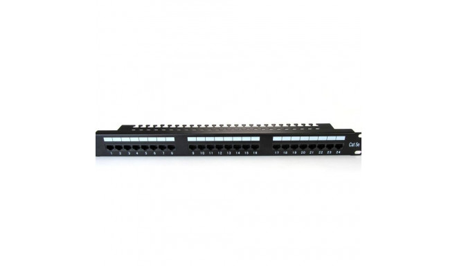 19" 24-Port Cat.5e U/UTP Patch Panel, 1U, with cable management bar, black (complete)