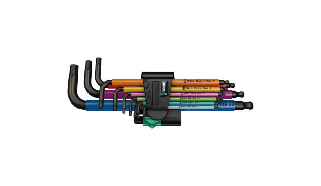 Wera 950/9 Hex-Plus värvikodeeritud HF L-võtmekomplekt – 9-osaline, 1,5–10 mm, BlackLaser-viimistlus
