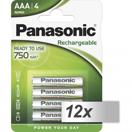 12x4 Panasonic laetav NiMH Micro AAA 750 mAh Evolta aku