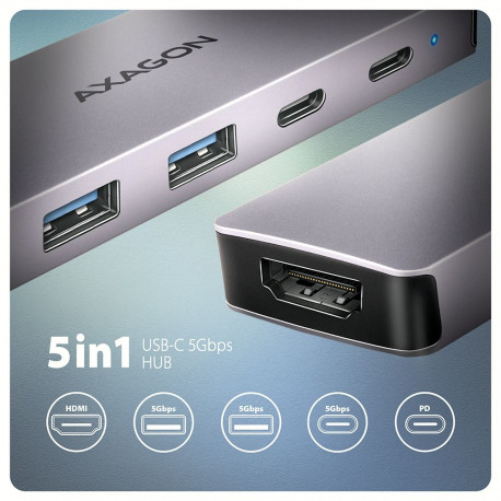 AXAGON USB-C 5Gbps 5in1 jaotur | HMC-5H60