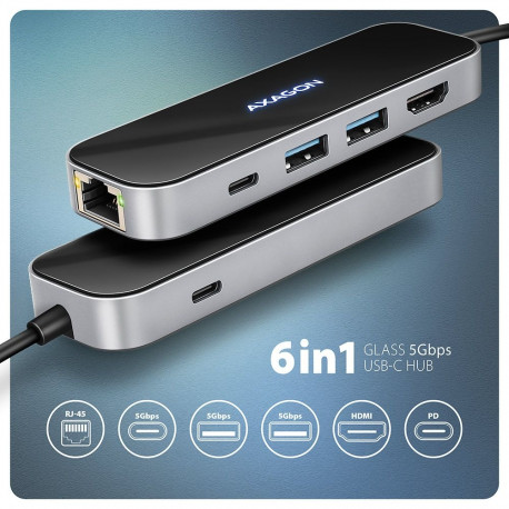 Axagon USB-C 5Gbps glass 6in1 jaotur | HMC-6GLN