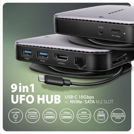 AXAGON USB-C 10Gbps UFO 9in1 Hub | HMC-UFO