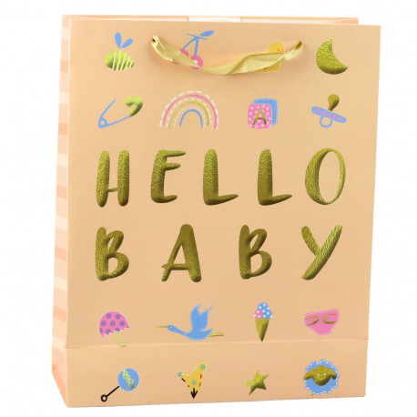 Torba Prezentowa Dla Dziecka Hello Baby Brzoskwiniowa 32 x 26 x 10cm