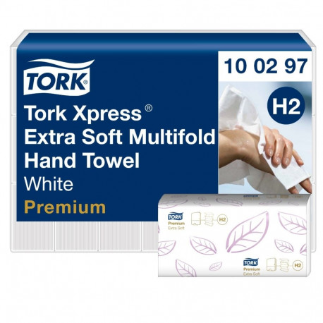 Lehträtik Tork H2 Xpress Multifold eriti pehme valge 2-kihiline, 100 lehte/pk (lehe mõõt 21,2x34cm)