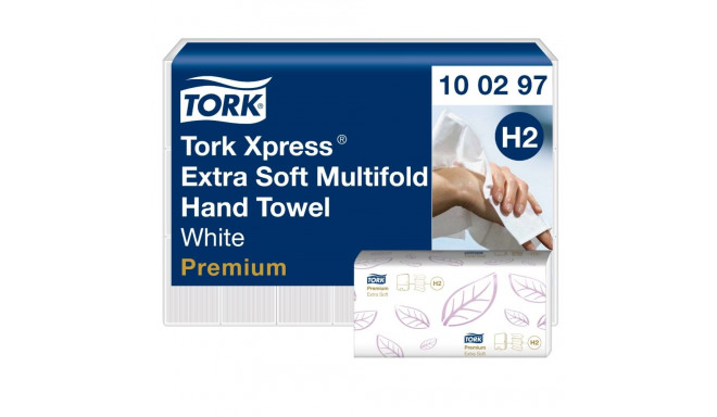 Lehträtik Tork H2 Xpress Multifold eriti pehme valge 2-kihiline, 100 lehte/pk (lehe mõõt 21,2x34cm)
