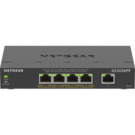 NETGEAR 5-pordiline Gigabit Ethernet kõrge võimsusega PoE+ Plus lüliti (GS305EPP) hallatav L2/L3 Gig