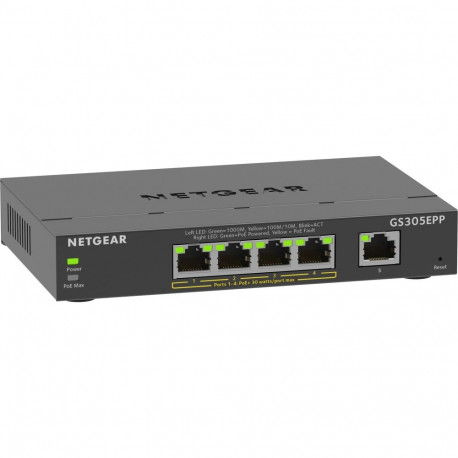 NETGEAR 5-pordiline Gigabit Ethernet kõrge võimsusega PoE+ Plus lüliti (GS305EPP) hallatav L2/L3 Gig