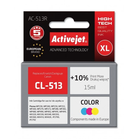 Activejet AC-513R tindikassett (asendus Canon CL-513; premium; 15 ml; värviline)