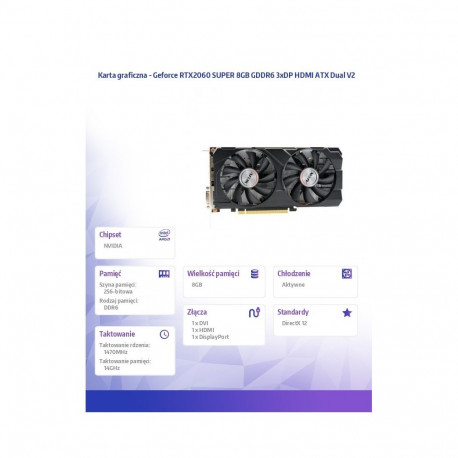 GeForce graafikakaart RTX2060 SUPER 8GB GDDR6 3xDP HDMI ATX Dual V2