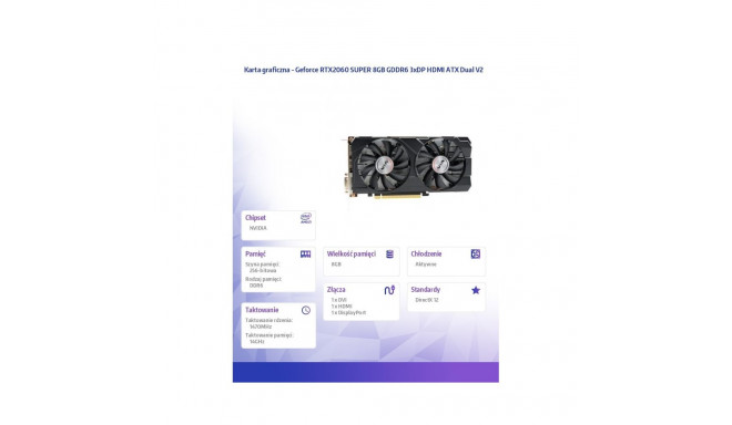 Graphics card Geforce RTX2060 SUPER 8GB GDDR6 3xDP HDMI ATX Dual V2