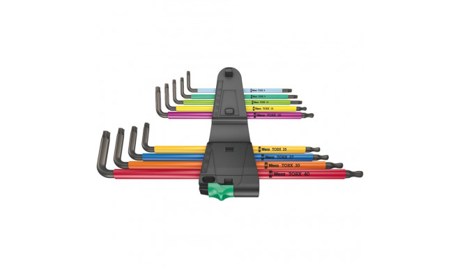 Wera 967/9 TX XL multivärviline Torx® L-võtmekomplekt – 9-osaline TX8–TX40, BlackLaser-viimistlus, p