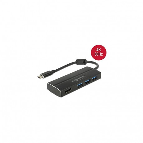 USB 3.2 Gen 1 Hub, USB-C Stecker > 3x USB-A Buchse + HDMI Buchse (schwarz, 15cm)