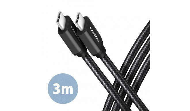 AXAGON BUCM3-CM30AB USB-C to USB-C Kabel 3.2 Gen 1 3 m PD 60W 3A geflochten - schwarz