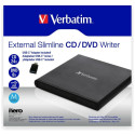 Verbatim External Slimline CD/DVD kirjutaja USB-A + USB-A/USB-A to USB-C kaabel must 98938