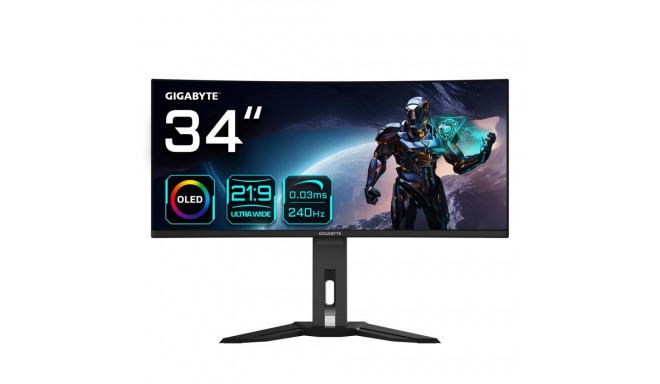 GIGABYTE mängurimonitor MO34WQC2 34" OLED WQHD kumer 3440x1440 240Hz 0.03ms KVM 250cd/m² FreeSync Pr