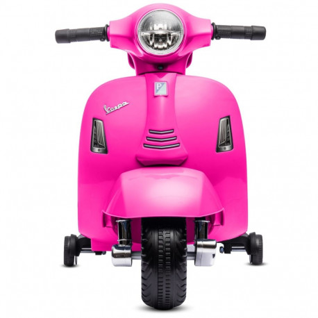 Jeździk akumulatorowy Scooter Vespa z siedzeniem z ekoskóry z przeszyciem i oparciem fuksja